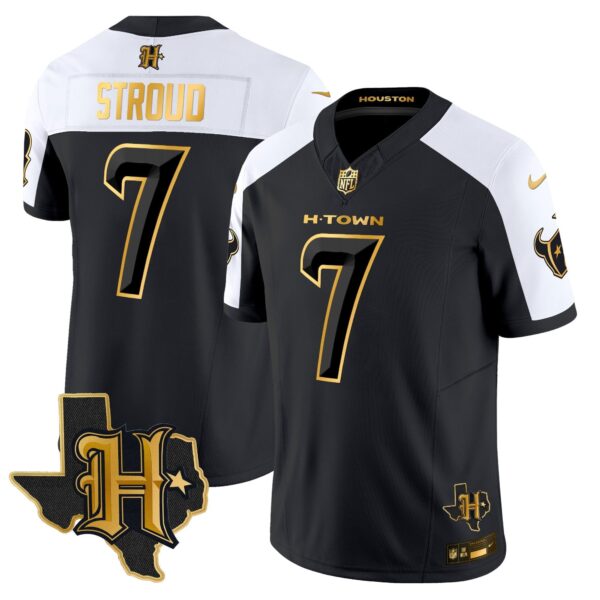 Houston Texans 2024 Texas Patch Gold Vapor Limited Jersey – All Stitched – Alternate – C.J. Stroud Jersey
