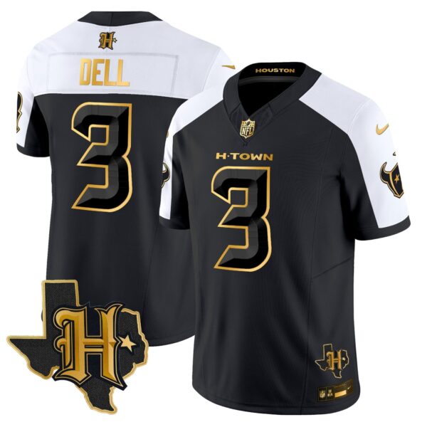 Houston Texans 2024 Texas Patch Gold Vapor Limited Jersey – All Stitched – Alternate – Tank Dell Jersey