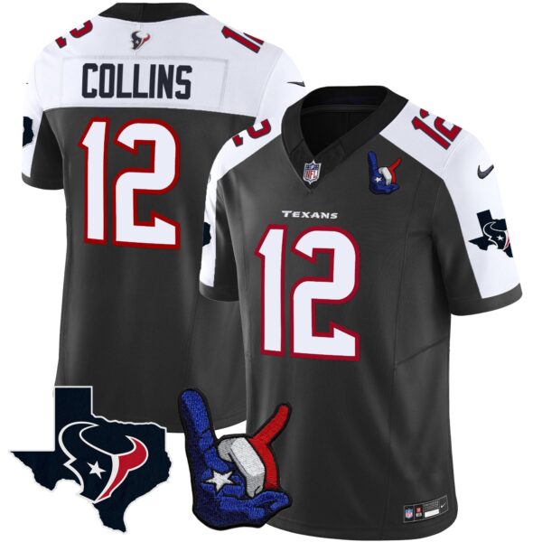 Houston Texans Hand Sign Throwing Up The H Vapor Jersey – All Stitched – Black Alternate – Nico Collins Jersey
