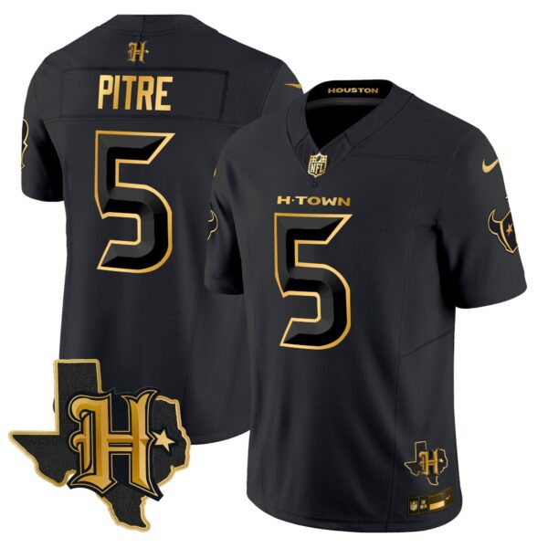 Houston Texans 2024 Texas Patch Gold Vapor Limited Jersey – All Stitched – Black Gold – Jalen Pitre Jersey