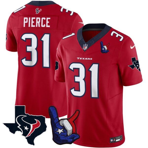 Houston Texans Hand Sign Throwing Up The H Vapor Jersey – All Stitched – Red – Dameon Pierce Jersey