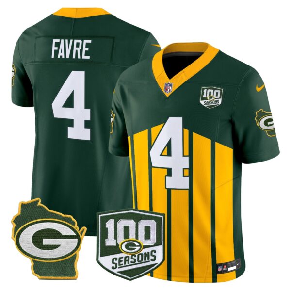 Packers 100th Season & Home Patch Vapor Limited Jersey – All Stitched – Green Special – Brett Favre Jersey
