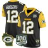 Packers 100th Season & Home Patch Cheese Vapor Limited Jersey – All Stitched – Black – Aaron Rodgers Jersey
