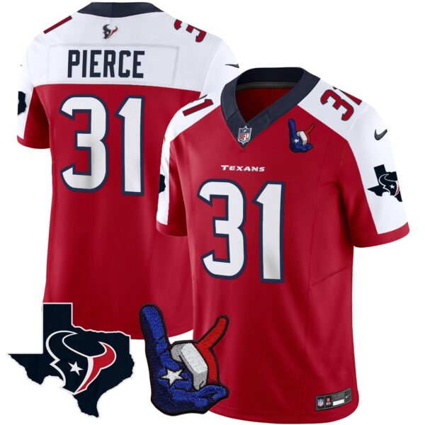 Houston Texans Hand Sign Throwing Up The H Vapor Jersey – All Stitched – Red Alternate – Dameon Pierce Jersey