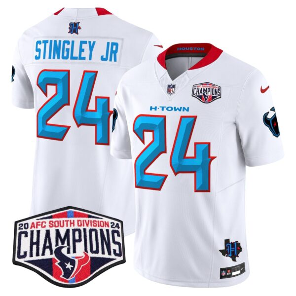 Houston Texans 2024 AFC South Division Champions Patch Vapor Limited Jersey – All Stitched – White – Derek Stingley Jr. Jersey