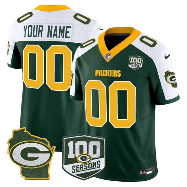 Packers 100th Season & Home Patch Vapor Limited Custom Jersey – All Stitched – Green Alternate Jersey