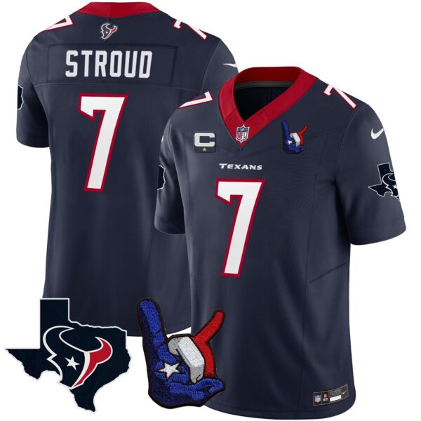 Houston Texans Hand Sign Throwing Up The H Vapor Jersey – All Stitched – Navy – C.J. Stroud Jersey