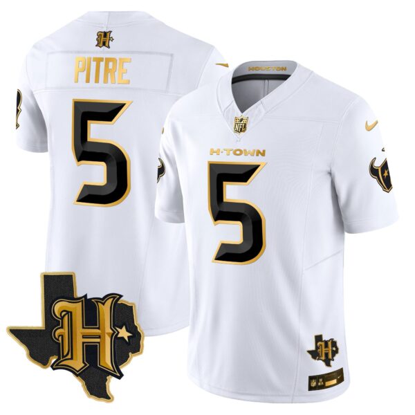 Houston Texans 2024 Texas Patch Gold Vapor Limited Jersey – All Stitched – White Gold – Jalen Pitre Jersey