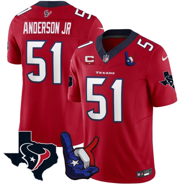 Houston Texans Hand Sign Throwing Up The H Vapor Jersey – All Stitched – Red – Will Anderson Jr. Jersey