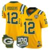 Packers 100th Season & Home Patch Vapor Limited Jersey – All Stitched – Gold – Aaron Rodgers Jersey