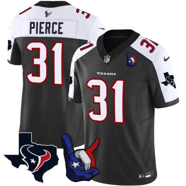 Houston Texans Hand Sign Throwing Up The H Vapor Jersey – All Stitched – Black Alternate – Dameon Pierce Jersey