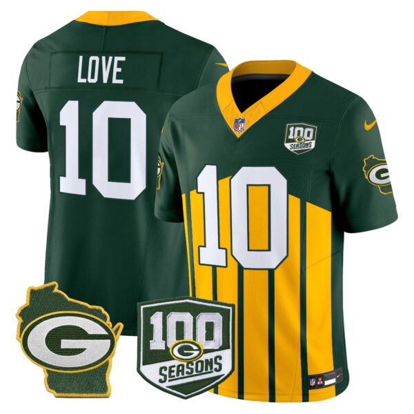 Packers 100th Season & Home Patch Vapor Limited Jersey – All Stitched – Green Special – Jordan Love Jersey