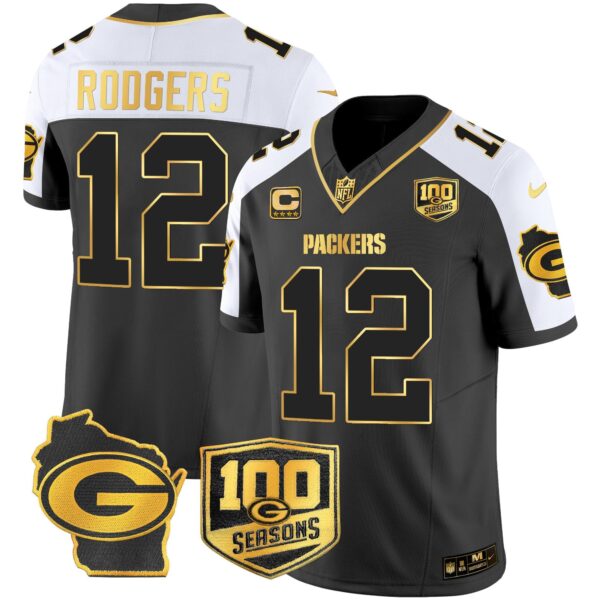 Packers 100th Season & Home Patch Gold Vapor Limited Jersey – All Stitched – Alternate – Aaron Rodgers Jersey