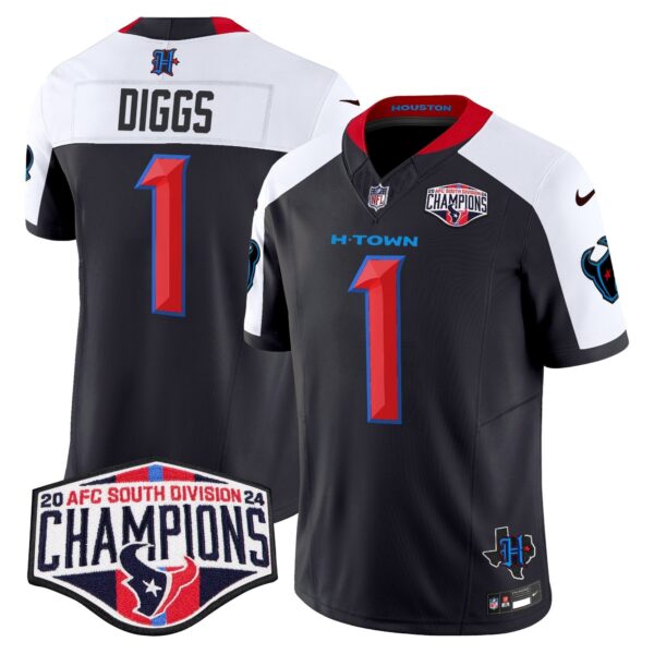 Houston Texans 2024 AFC South Division Champions Patch Vapor Limited Jersey – All Stitched – Navy Alternate – Stefon Diggs Jersey