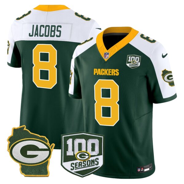 Packers 100th Season & Home Patch Vapor Limited Jersey – All Stitched – Green Alternate – Josh Jacobs Jersey