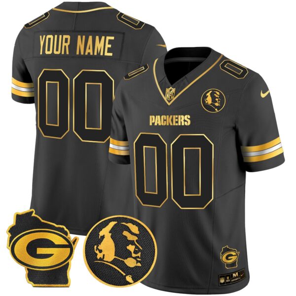 Packers John Madden & Home Patch Gold Vapor Limited Custom Jersey – All Stitched – Black Gold Jersey