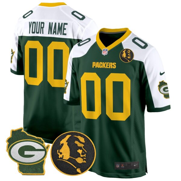Packers John Madden & Home Patch Game Custom Jersey – All Stitched – Alternate Jersey