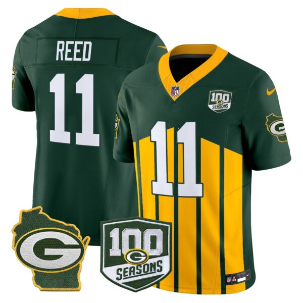 Packers 100th Season & Home Patch Vapor Limited Jersey – All Stitched – Green Special – Jayden Reed Jersey
