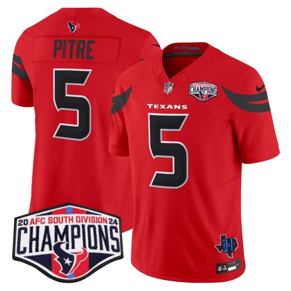 Houston Texans 2024 AFC South Division Champions Patch Vapor Limited Jersey – All Stitched – Red – Jalen Pitre Jersey