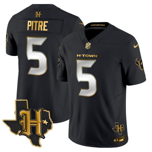 Houston Texans 2024 Texas Patch Gold Vapor Limited Jersey – All Stitched – Black Limited – Jalen Pitre Jersey