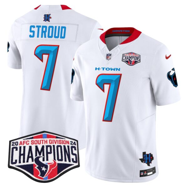 Houston Texans 2024 AFC South Division Champions Patch Vapor Limited Jersey – All Stitched – White – C.J. Stroud Jersey