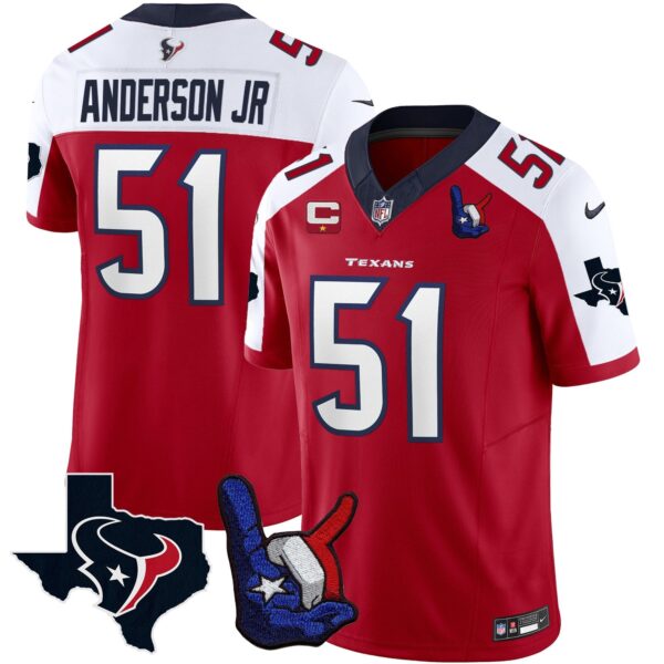Houston Texans Hand Sign Throwing Up The H Vapor Jersey – All Stitched – Red Alternate – Will Anderson Jr. Jersey