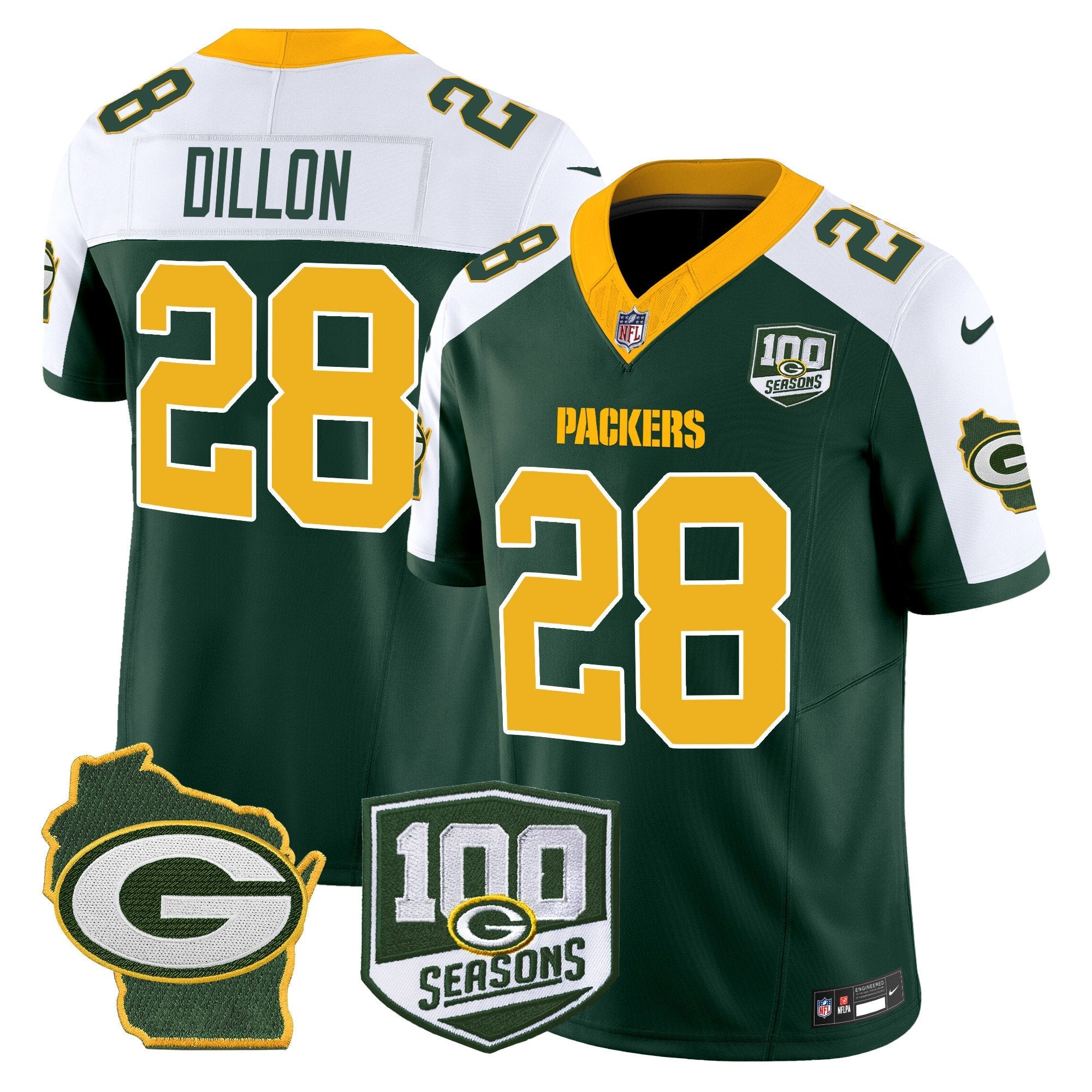 Packers 100th Season & Home Patch Vapor Limited Jersey – All Stitched – Green Alternate – AJ Dillon Jersey