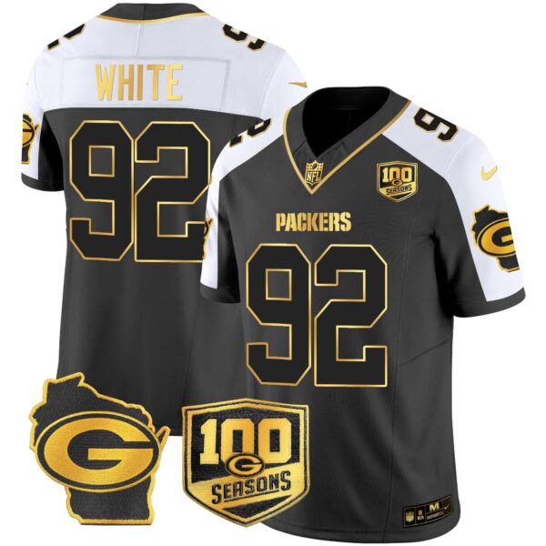 Packers 100th Season & Home Patch Gold Vapor Limited Jersey – All Stitched – Alternate – Reggie White Jersey