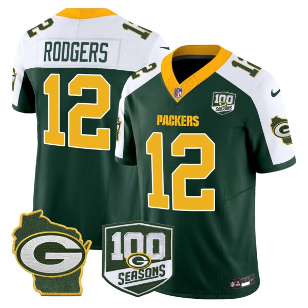 Packers 100th Season & Home Patch Vapor Limited Jersey – All Stitched – Green Alternate – Aaron Rodgers Jersey