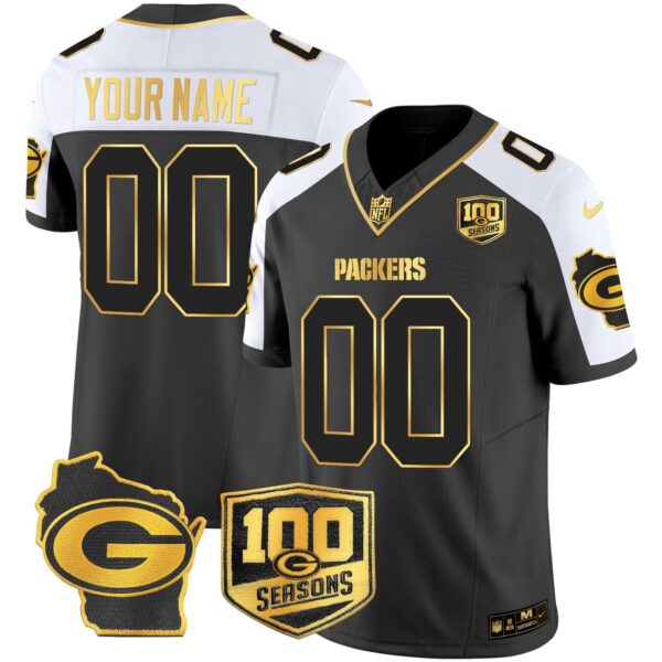 Packers 100th Season & Home Patch Gold Vapor Limited Custom Jersey – All Stitched – Alternate Jersey
