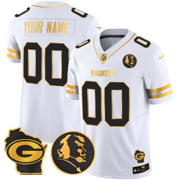 Packers John Madden & Home Patch Gold Vapor Limited Custom Jersey – All Stitched – White Gold Jersey