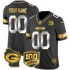 Packers 100th Season & Home Patch Gold Vapor Limited Custom Jersey – All Stitched – Black Limited Jersey