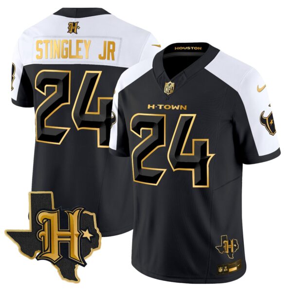 Houston Texans 2024 Texas Patch Gold Vapor Limited Jersey – All Stitched – Alternate – Derek Stingley Jr. Jersey