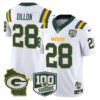 Packers 100th Season & Home Patch Vapor Limited Jersey – All Stitched – White – AJ Dillon Jersey
