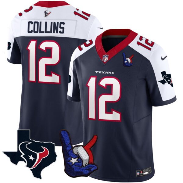 Houston Texans Hand Sign Throwing Up The H Vapor Jersey – All Stitched – Alternate – Nico Collins Jersey