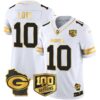 Packers 100th Season & Home Patch Gold Vapor Limited Jersey – All Stitched – White Gold – Jordan Love Jersey