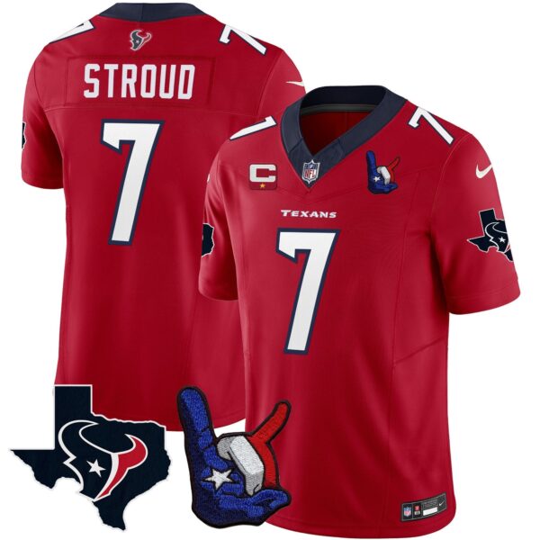 Houston Texans Hand Sign Throwing Up The H Vapor Jersey – All Stitched – Red – C.J. Stroud Jersey