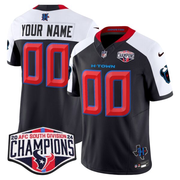 Houston Texans 2024 AFC South Division Champions Patch Vapor Limited Custom Jersey – All Stitched – Navy Alternate Jersey