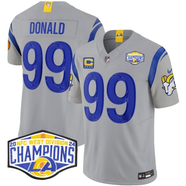 Los Angeles Rams 2024 NFC West Division Champions Vapor Limited Jersey – All Stitched – Gray – Aaron Donald Jersey