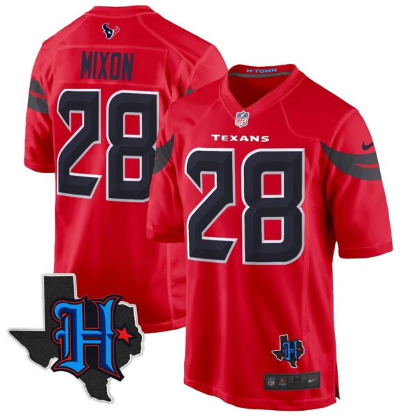 Houston Texans 2024 Texas Patch Game Jersey – All Stitched – Red – Joe Mixon Jersey