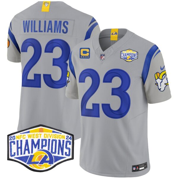 Los Angeles Rams 2024 NFC West Division Champions Vapor Limited Jersey – All Stitched – Gray – Kyren Williams Jersey