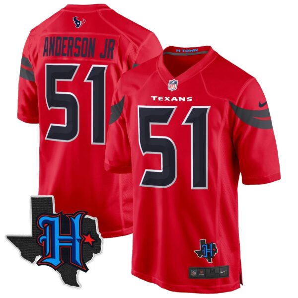 Houston Texans 2024 Texas Patch Game Jersey – All Stitched – Red – Will Anderson Jr. Jersey