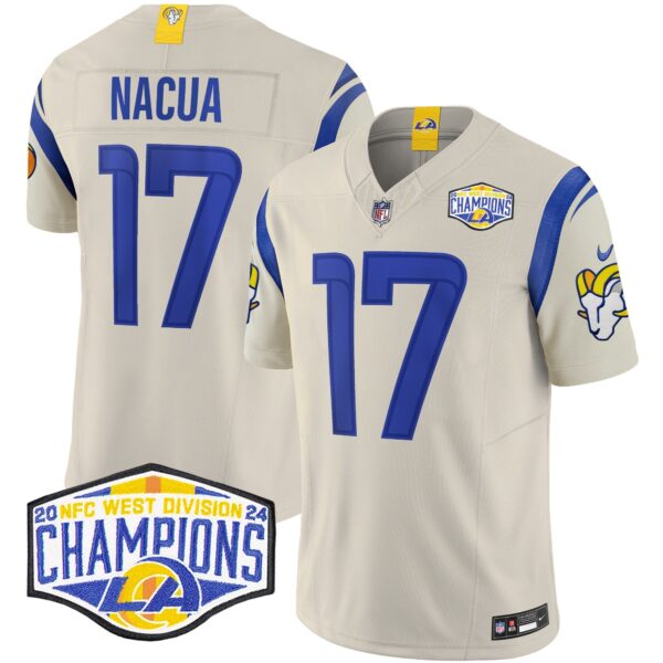 Los Angeles Rams 2024 NFC West Division Champions Vapor Limited Jersey – All Stitched – Bone – Puka Nacua Jersey