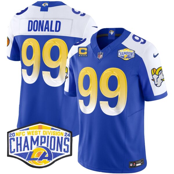 Los Angeles Rams 2024 NFC West Division Champions Vapor Limited Jersey – All Stitched – Royal Alternate – Aaron Donald Jersey