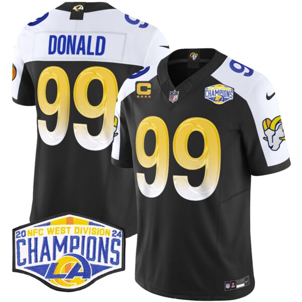 Los Angeles Rams 2024 NFC West Division Champions Vapor Limited Jersey – All Stitched – Black Alternate – Aaron Donald Jersey