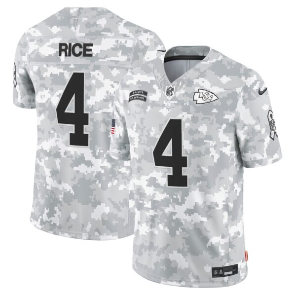 Kansas City Chiefs 2024 Salute to Service Vapor Limited Jersey – All stitched – Arctic Camo – Rashee Rice Jersey