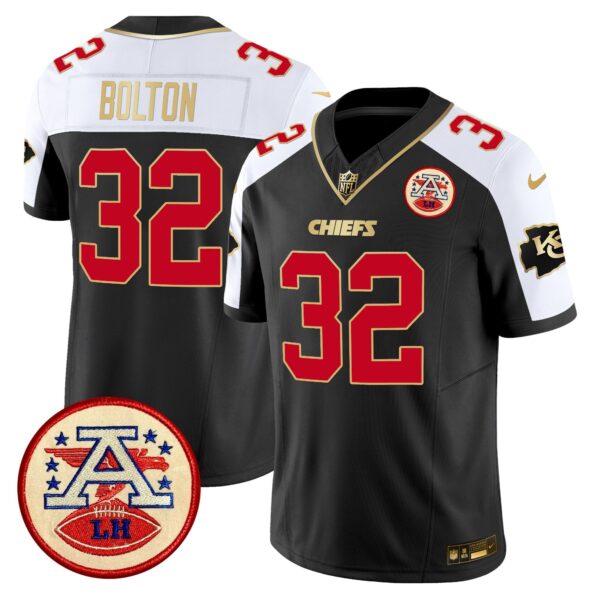 Chiefs 2024 Lamar Hunt Patch Vapor Limited Jersey – All Stitched – Black Alternate – Nick Bolton Jersey
