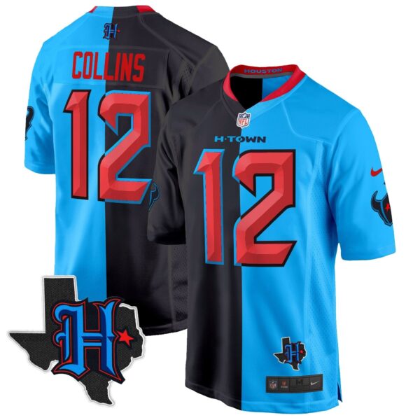 Houston Texans 2024 Texas Patch Game Jersey – All Stitched – Split – Nico Collins Jersey