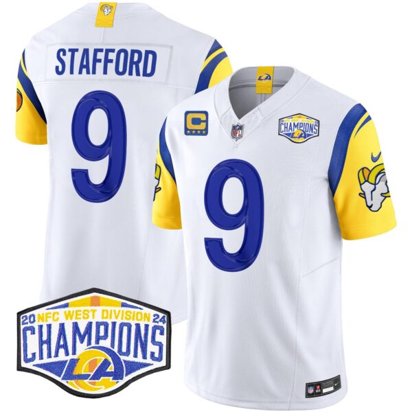 Los Angeles Rams 2024 NFC West Division Champions Vapor Limited Jersey – All Stitched – White – Matthew Stafford Jersey