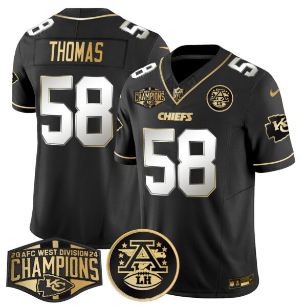 Chiefs 2024 AFC West Division Champions Patch Gold Vapor Limited Jersey – All Stitched – Black Limited – Derrick Thomas Jersey
